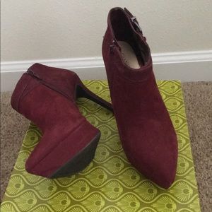 Burgundy Suede pointy toe Bootie